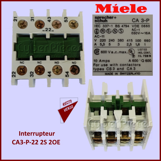 Interrupteur CA3-P-22-2S-2OE Miele 1851940