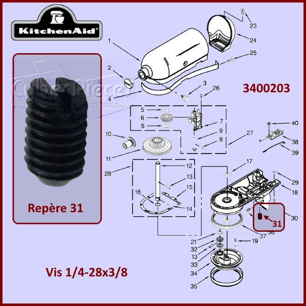 Vis de fixation Kitchenaid 3400203