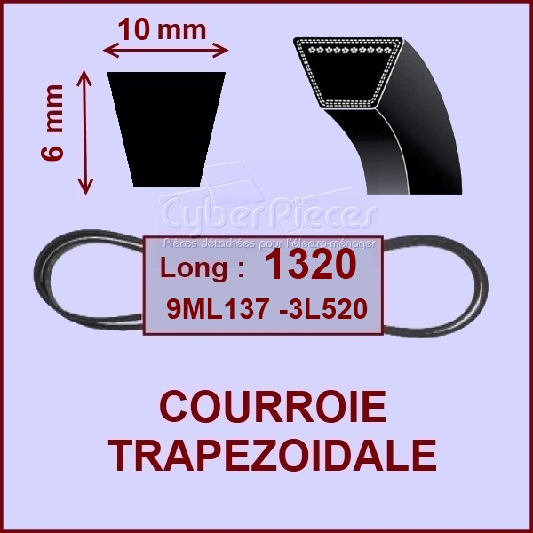 Courroie trapézoïdale 10X6X1320 - 9ML137 - 3L520