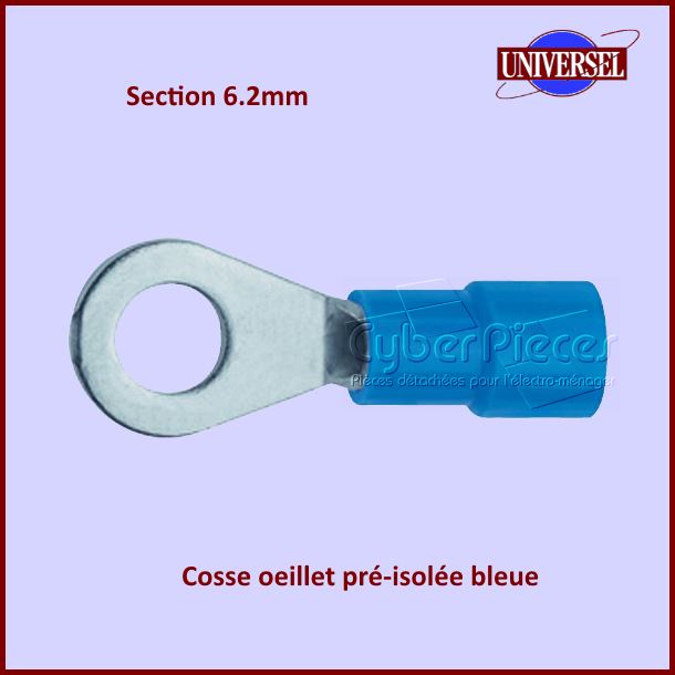 lot de 5 Cosses oeillet pré-isolée bleue - Section 6.2mm
