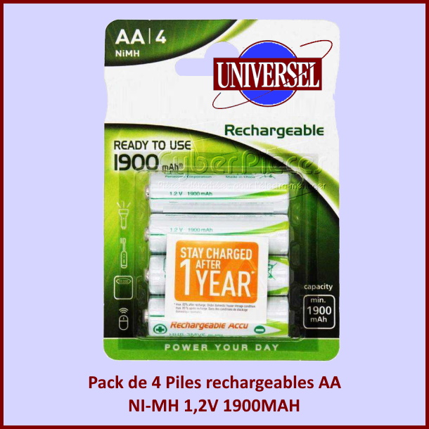 Pack de 4 Piles rechargeables AA NI-MH 1,2V 1900MAH