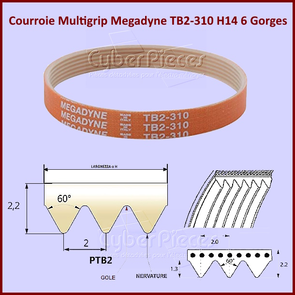 Courroie Multigrip TB2-310 H14 6 Gorges