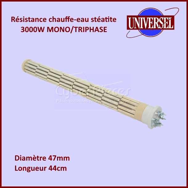 Résistance de chauffe-eau stéatite 3000W MONO/TRIPHASE - Diam 47mm