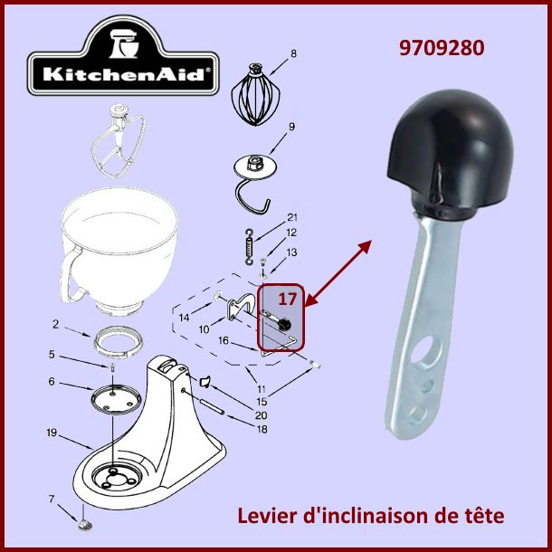 Levier d'inclinaison de tête Kitchenaid 9709280