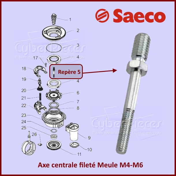 Axe Centrale Fileté De Meule Saeco 127473603***épuisé***