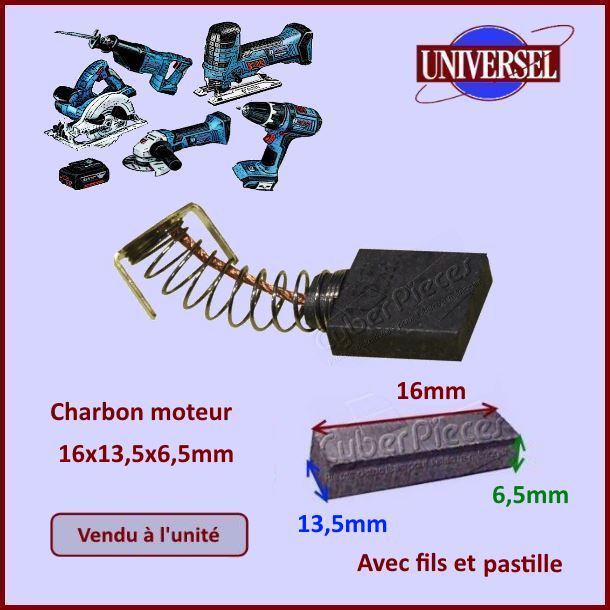 Charbon moteur 6.5x13,5x16mm Makita CB155