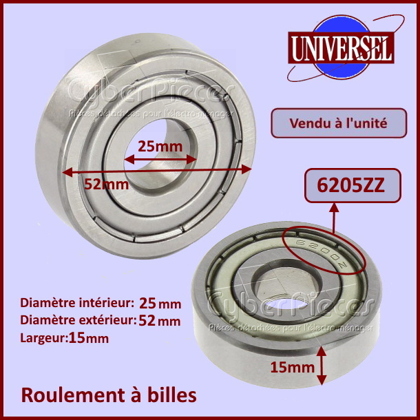 Roulement à billes 6205ZZ - 25x52x15mm