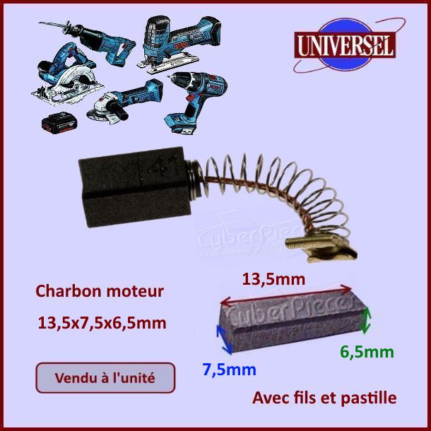 Charbon moteur 13,5x7,5x6,5mm Hitachi 999041