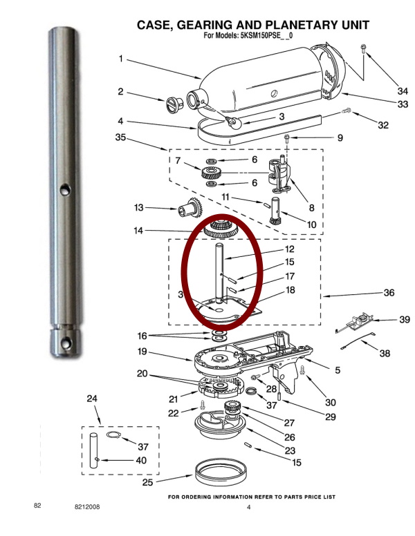 Arbre central Kitchenaid 240026 - Repère 12