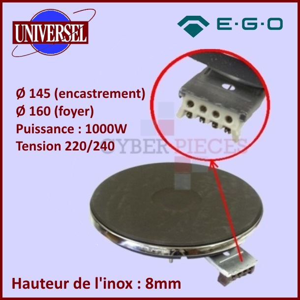 Foyer fonte 1000W à vis Ø145mm - 8mm