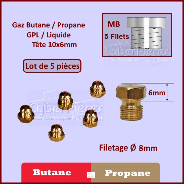 Injecteurs standard H6mm gaz butane ÃÂ8mm MB - PiÃÂ¨ces four