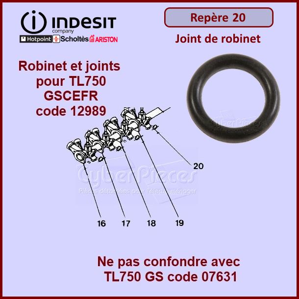 Joint de robinet Indesit C00130943 (repère 20)