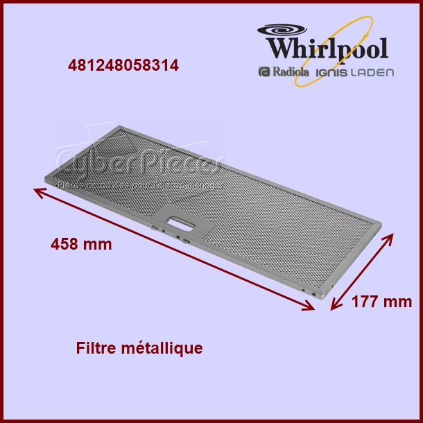 Filtre mÃÂ©tallique 458x177 mm - 481248058314 - PiÃÂ¨ces hotte