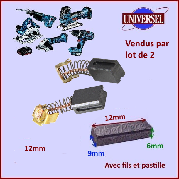 Lot de 2 Charbons moteur 12x9x6mm Makita CB419