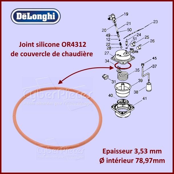 Joint OR4312 de couvercle Delonghi 533216