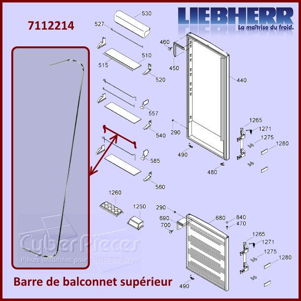 Barre Supérieure du Balconnet Liebherr 7113179