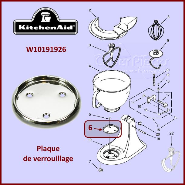 Plaque de verrouillage Kitchenaid W10191926