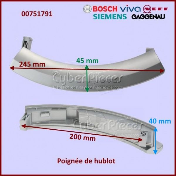 Poignée de hublot GRISE Bosch 00751791