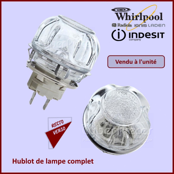 Hublot de lampe complet Whirlpool 480121101148