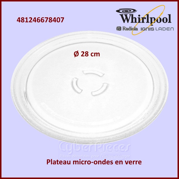 Plateau en verre 280mm Whirlpool 481246678407