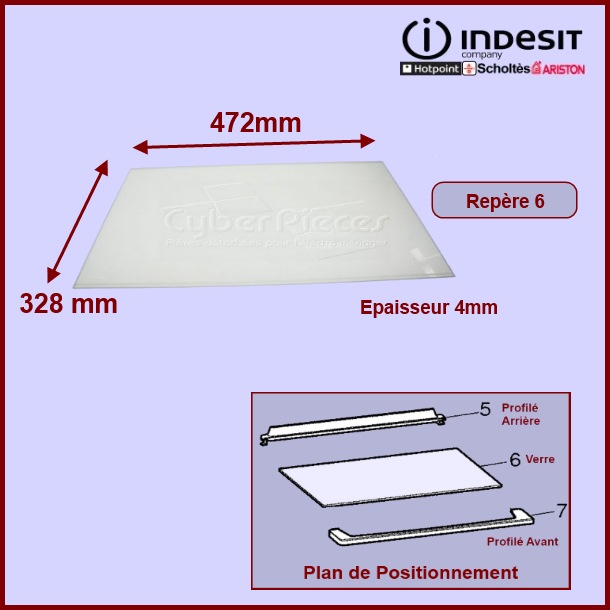 Clayette En Verre 472x328x4 Indesit C00143042