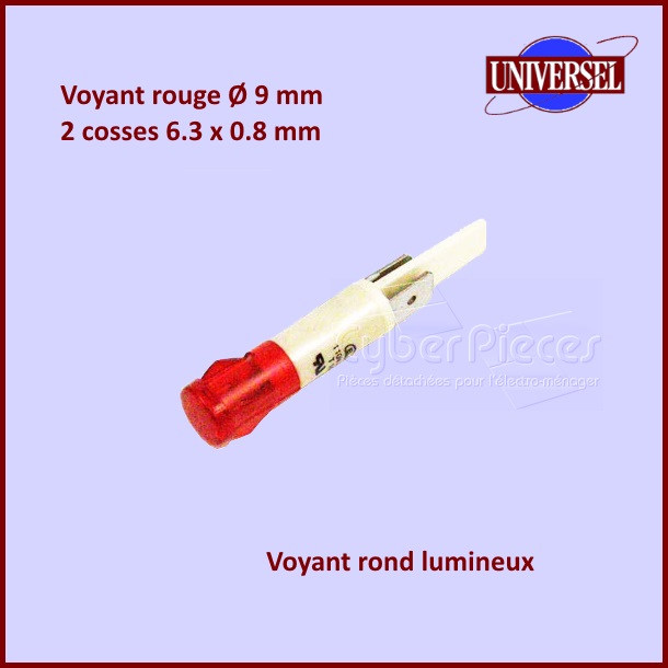 Voyant rond lumineux rouge Ø 9 mm 2 Cosses 6,3 x 0,8 mm - Composant...