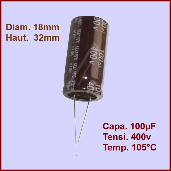 Condensateur 100,0µF - 400V maxi.