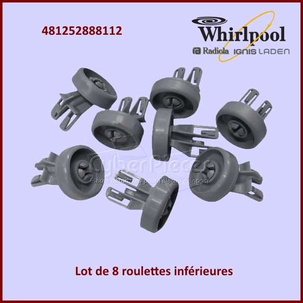 Lot de 8 roulettes inférieures Whirlpool 481252888112