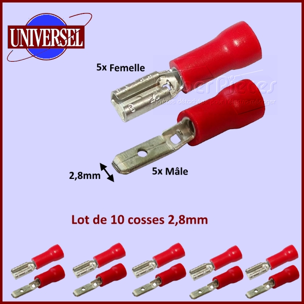 Lot de 10 Cosses à sertir 2,8mm Mâle et Femelle