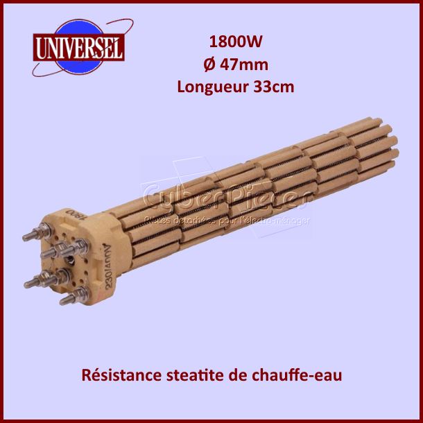 Résistance chauffe-eau stéatite 1800W - MONO/TRIPHASE - Diam 47mm