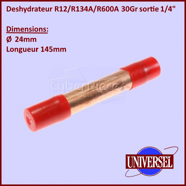 Deshydrateur R12/R134A/R600A 30Gr sortie 1/4" D.24mm L.145mm