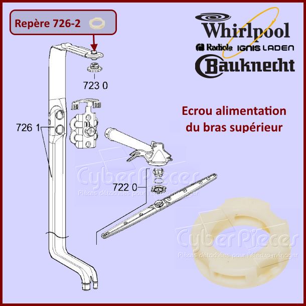 Ecrou de l'alimentation du bras de lavage Whirlpool 481250518208