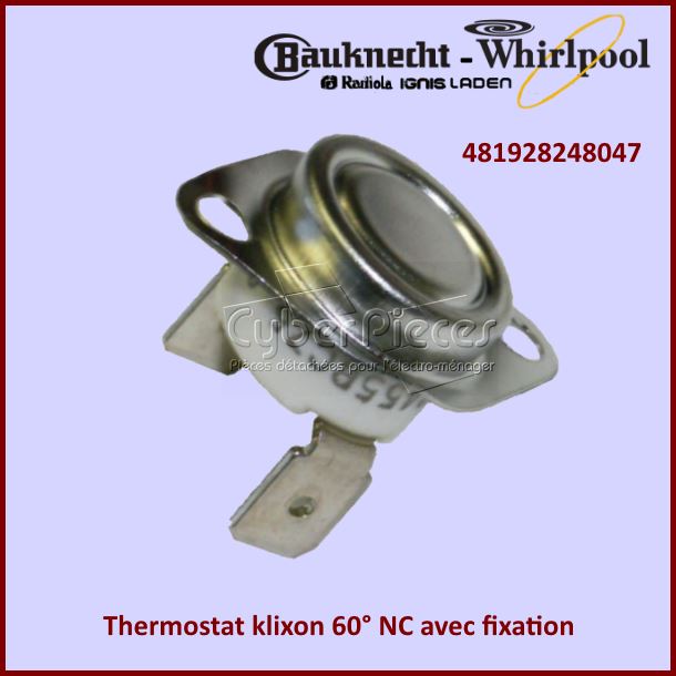 Thermostat klixon 60° NC avec fixation - Pièces sèche-linge