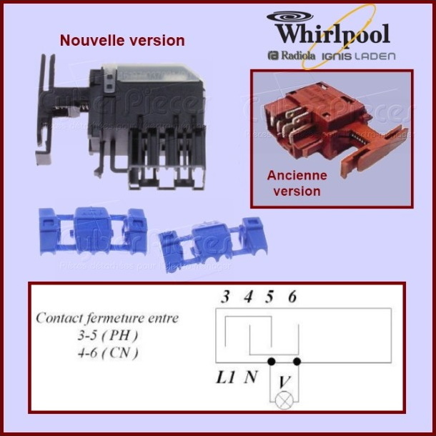 Sélecteur marche arrêt Whirlpool 481227618541 481227618276