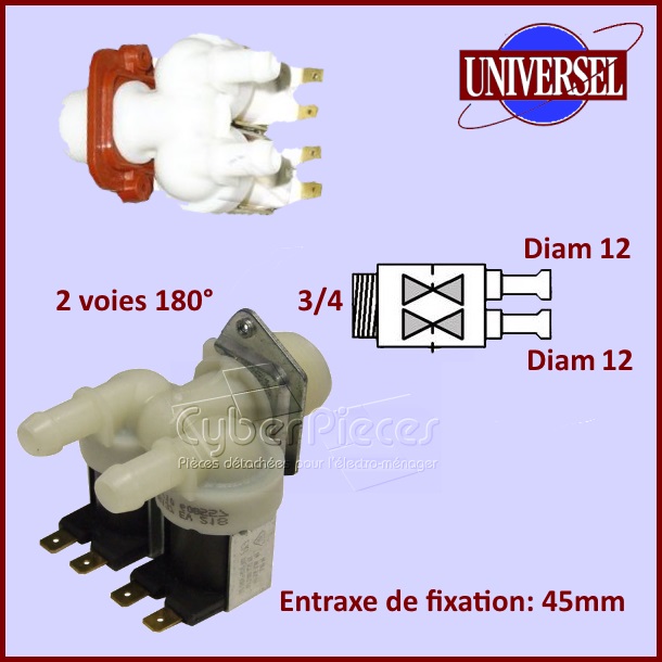 Electrovanne 2 voies 180° - Ø12 mm