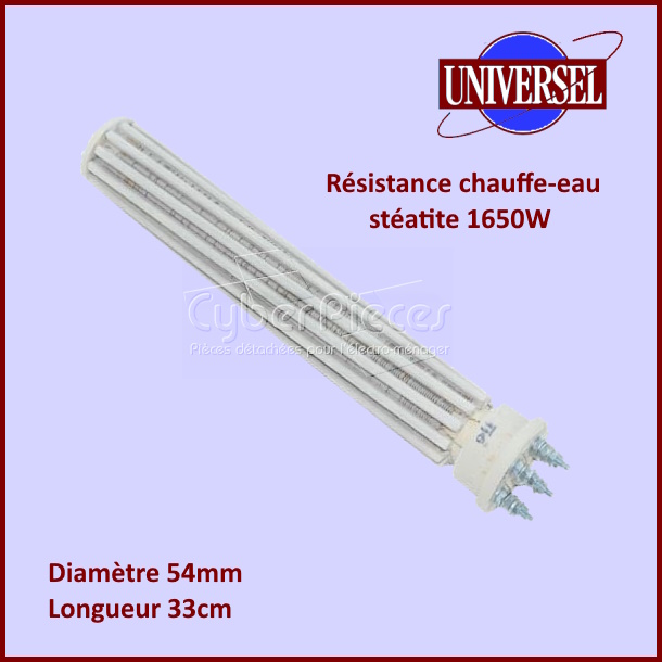 Résistance chauffe-eau stéatite 1650W - MONO/TRIPHASE - Diam 54mm