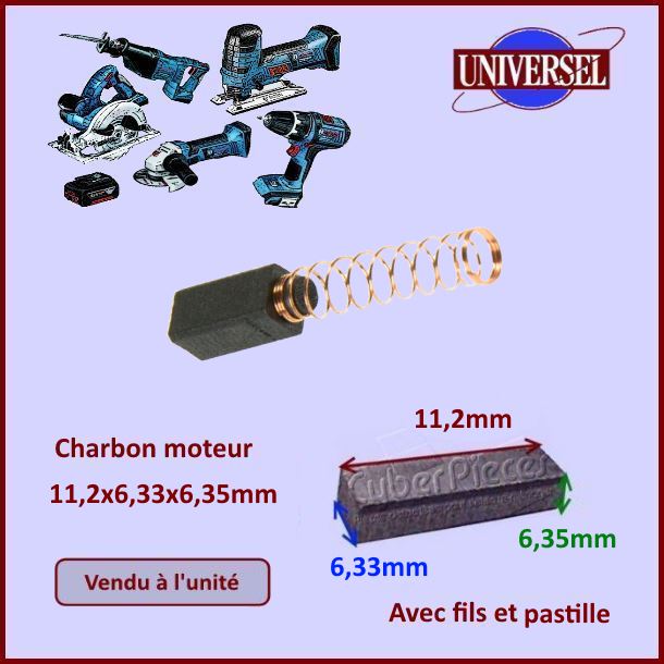 Charbon moteur 11,2x6,33x6,35mm Black & Decker 915068-01