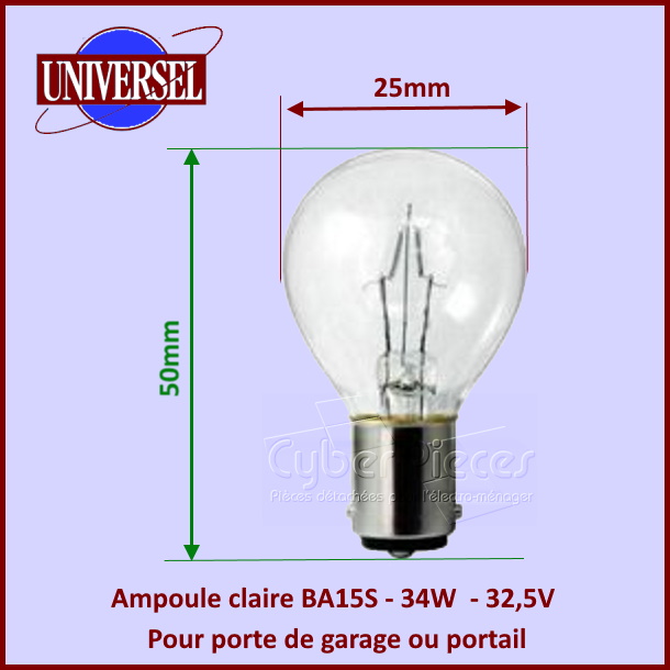 Ampoule BA15S - 34W  - 32,5V Porte de garage
