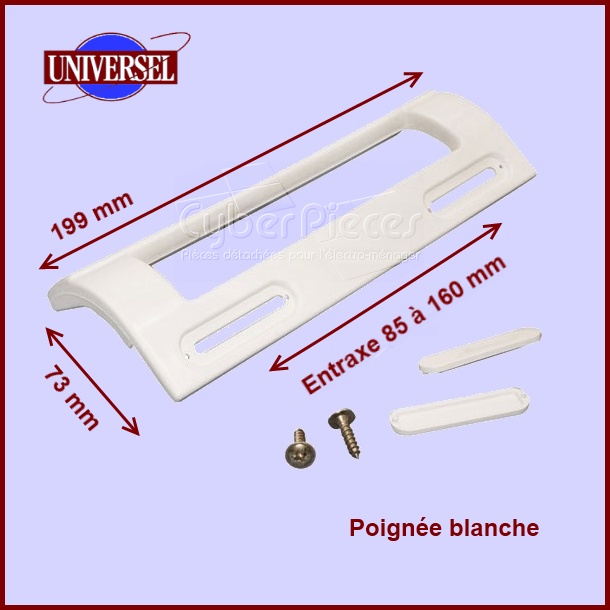 Poignée universelle blanche - 199 x 73 mm - Pièces réfrigérateur & ...