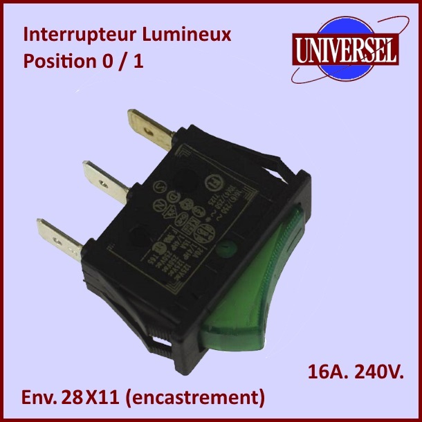 Interrupteur M/A  Lumineux vert universel