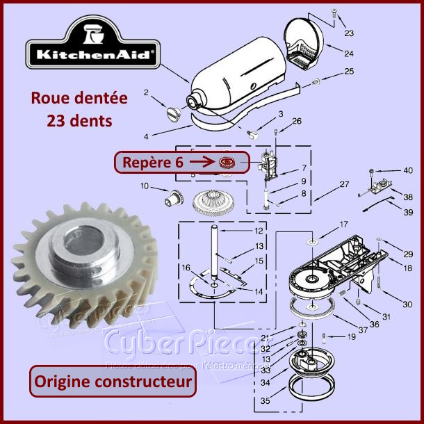 Engrenage 23 dents Kitchenaid W10112253***Version Origine***
