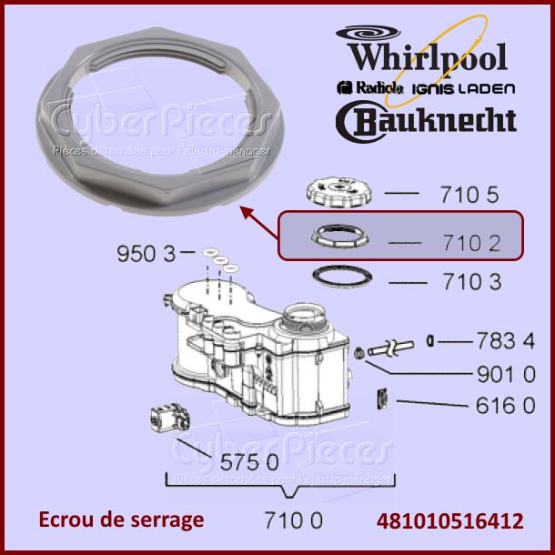 Ecrou de serrage Whirlpool 481010516412 - Pièces lave-vaisselle