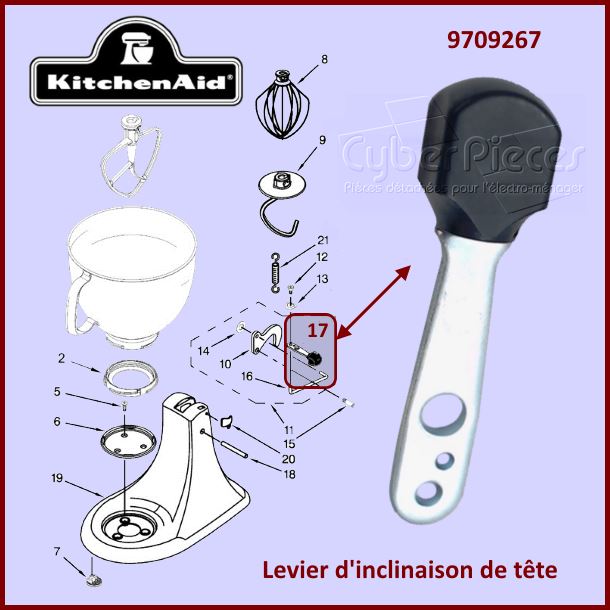 Levier d'inclinaison de tête Kitchenaid 9709267