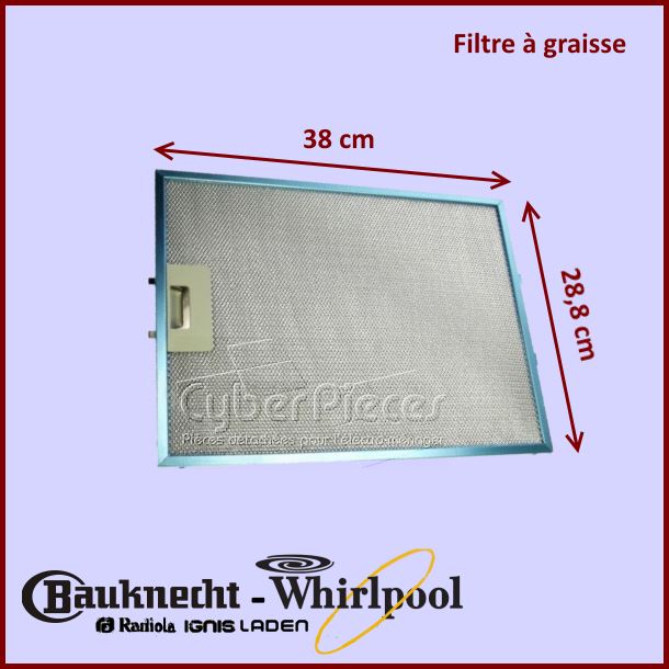 Filtre mÃ©tal pour hotte Whirlpool 480122102063 - PiÃ¨ces hotte