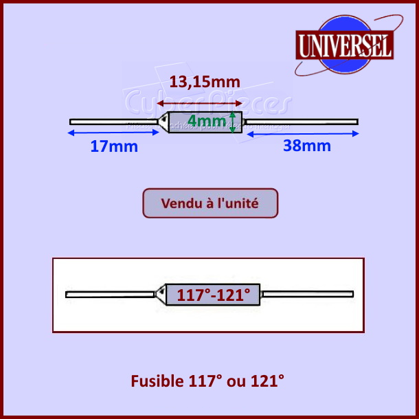 Fusible Thermique 117-121° / 10A / 250V