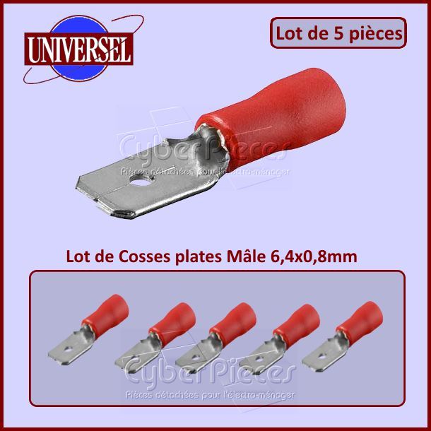 Lot de 5 Cosses plates Mâle 6,4x0,8mm