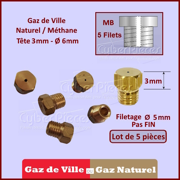 Injecteurs standard H3mm gaz naturel Ø5mm MB Pas Fin