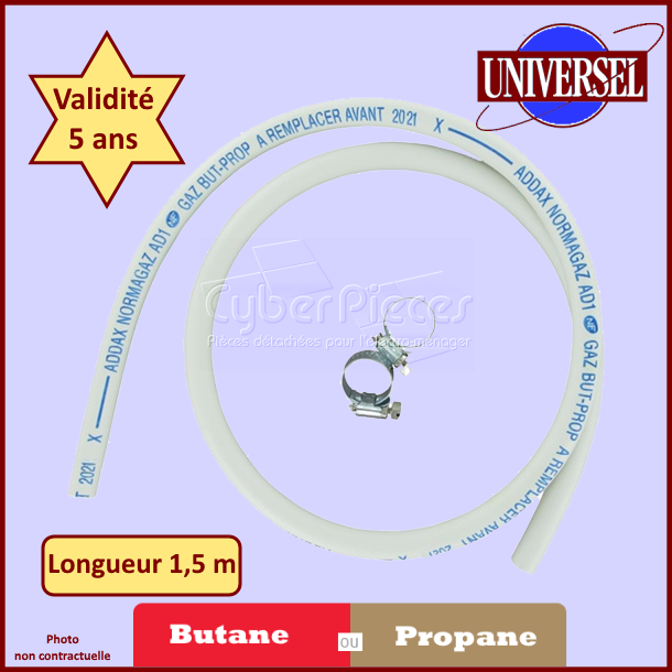 Tuyau de Gaz butane ou propane 1.50 m avec colliers
