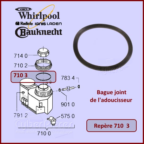 Bague joint de l'adoucisseur Whirlpool 480140100416