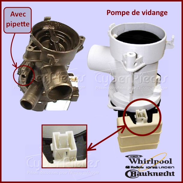 Pompe de vidange Whirlpool 481936018198 -  Pièces machine à laver